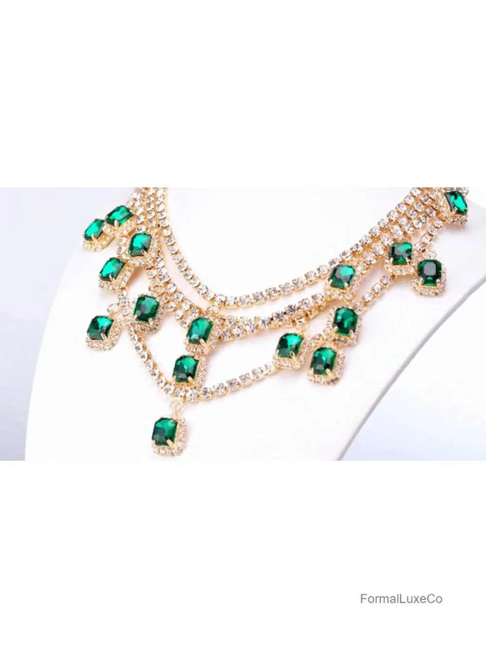 Vintage Rhinestone Layered Chunky Collar Necklace, Glitter Crystal Statement